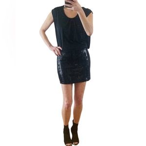 La Citè black mini dress with sequined skirt Sz Small